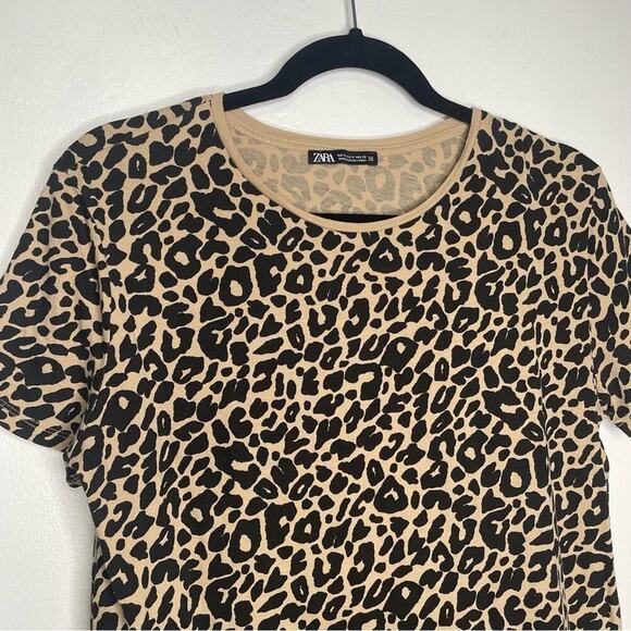 ZARA Short Sleeve Leopard Print Top Boho Size M - Picture 3 of 8